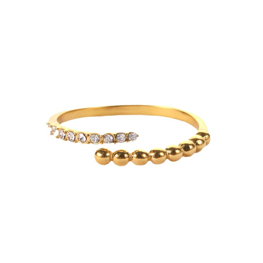 INS Style Geometric Shaped 18K Gold Plated White Rhinestone Accent Open Ring for Women Made of Titanium Steel and Stainless Steel