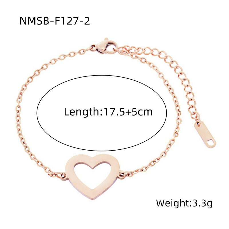 Bracciale da donna minimalista a cuore vuoto in acciaio inossidabile con finitura placcata