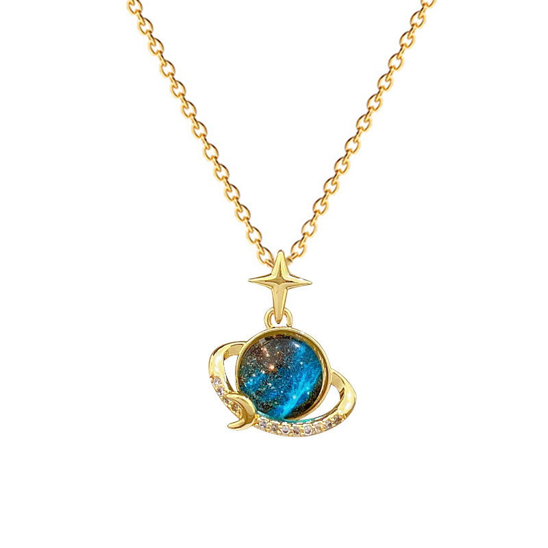 Collana girocollo con pendente minimalista luna e stella, da donna, in acciaio inossidabile, catenina sottile con design geometrico