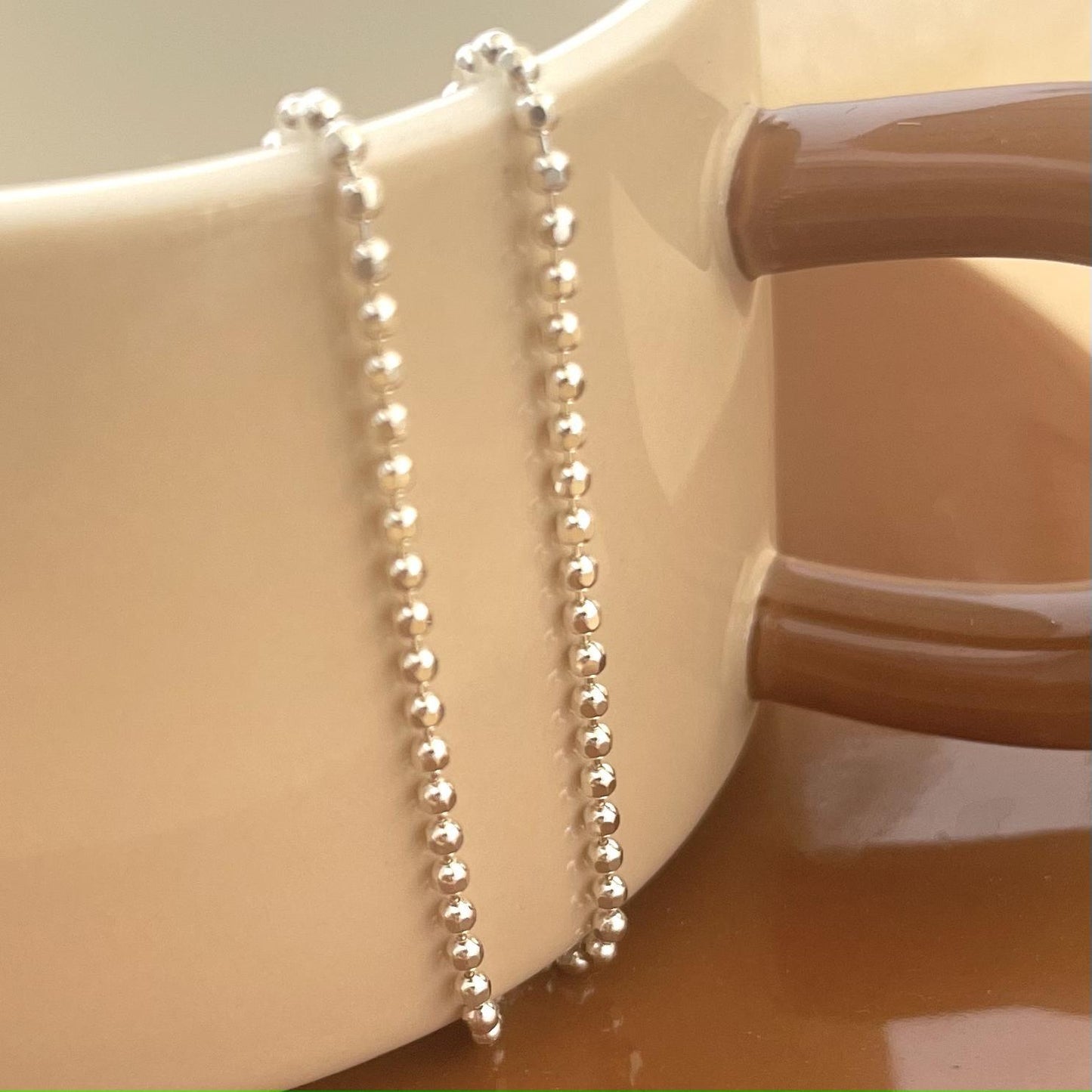 Minimalist Geometric Round Bead Necklace in 925 Sterling Silver with Plated Finish Snake Chain