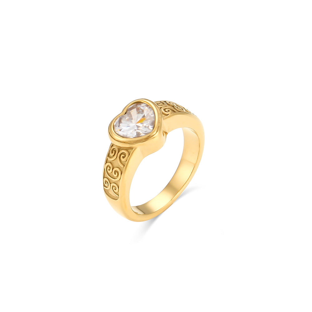 Minimalist Vintage-Inspired Heart-Shaped Stainless Steel Ring with Plated Finish for Women