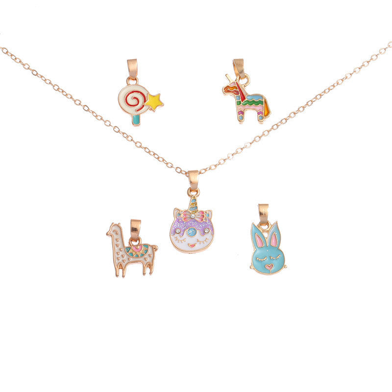 Collar de cadena con dije de aleación y diseño de animales de caricatura con goteo de aceite para niños