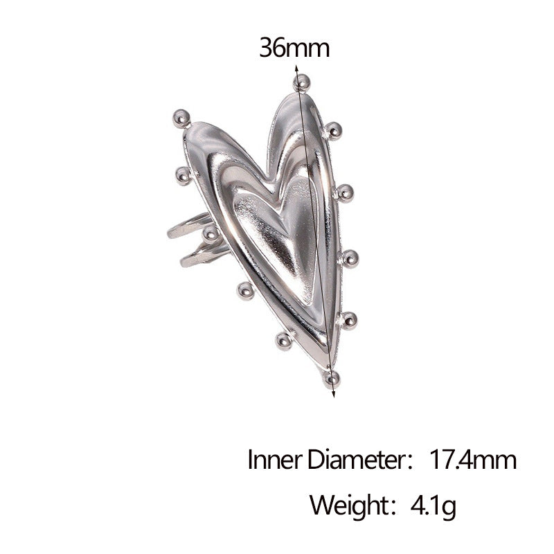 Minimalist Heart-Shaped Stainless Steel Open Ring with 18K Gold Plating for Women
