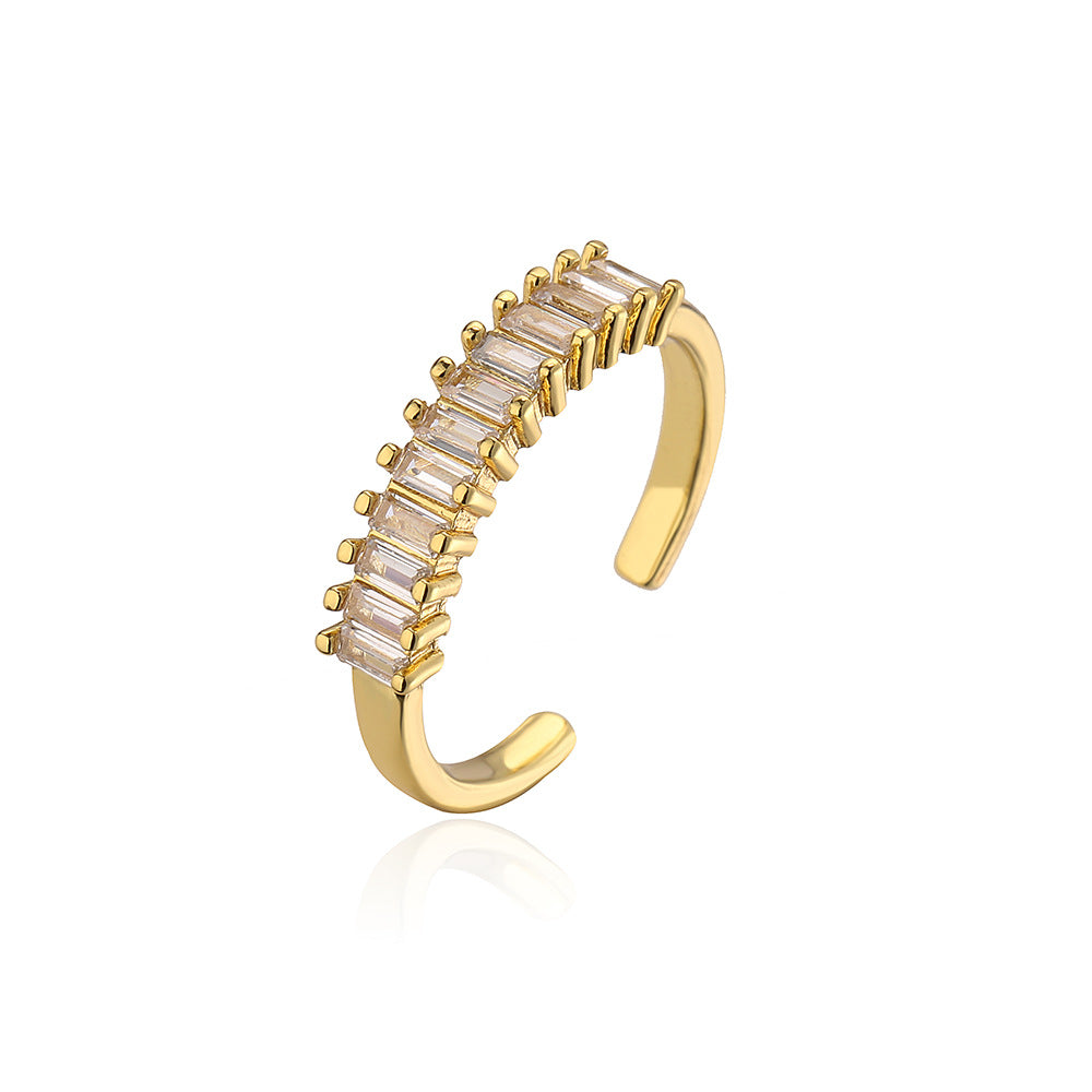 Anello da donna minimalista a T geometrico con intarsio in zirconi cubici e fascia in rame placcato oro