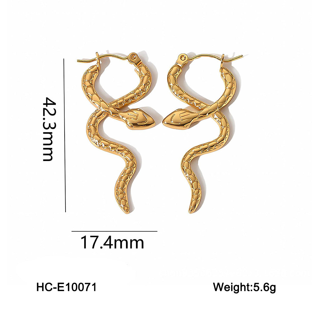 Snake Shape Stainless Steel Earrings with 18K Gold Plating for Women — Geometric, Stylish, Unique, High-End Fashion Ear Cuffs