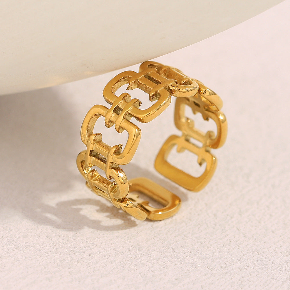 Anello da donna in acciaio inossidabile placcato oro 18 carati, design geometrico minimalista