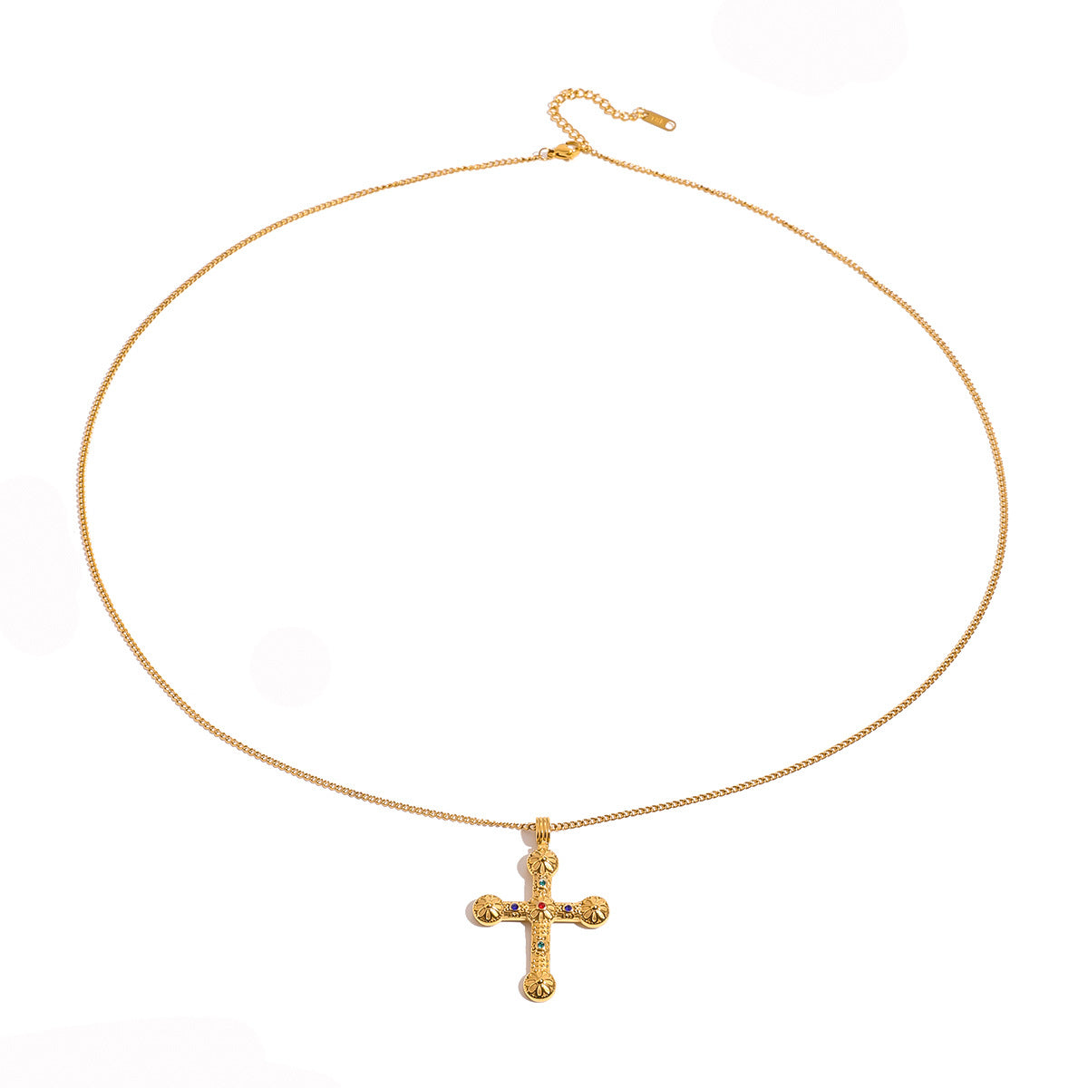 Collana con ciondolo a croce minimalista in acciaio inossidabile con finitura placcata per donna, design geometrico, catena per maglione alla moda