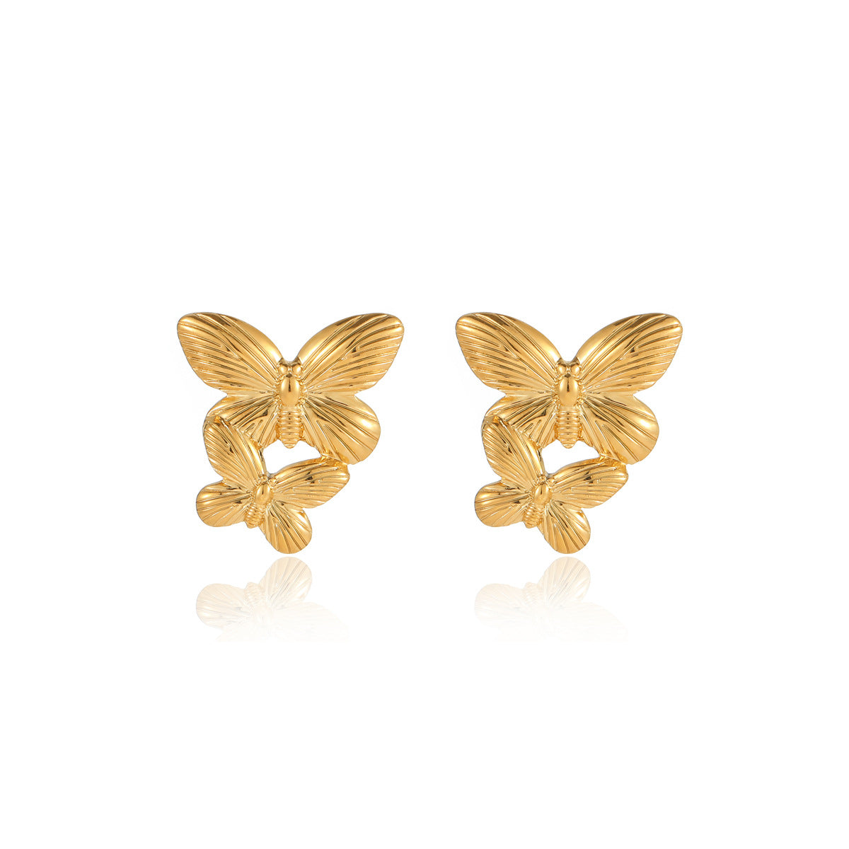 Orecchini Pendenti con Nappa a Farfalla Stile Vintage in Acciaio al Titanio con Placcatura in Oro 18K