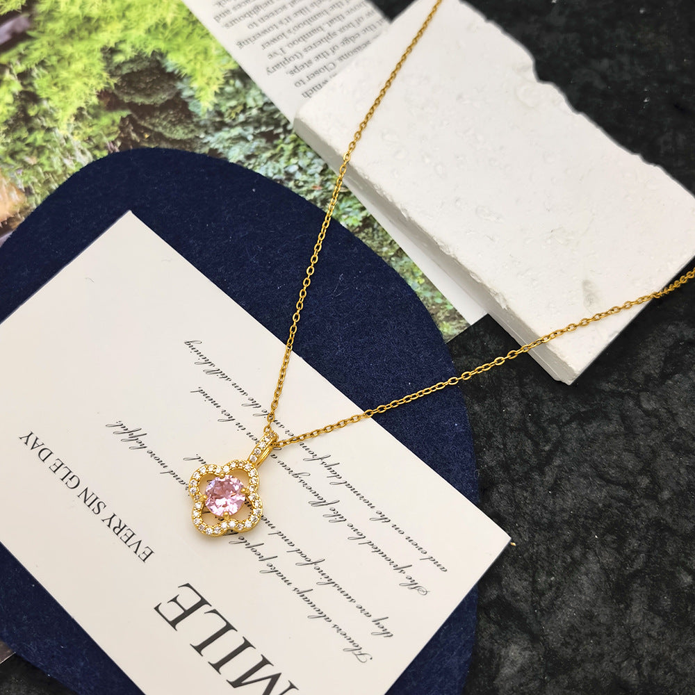 Minimalist Luxury Gold Plated Floral Cubic Zirconia Pendant Necklace for Unisex