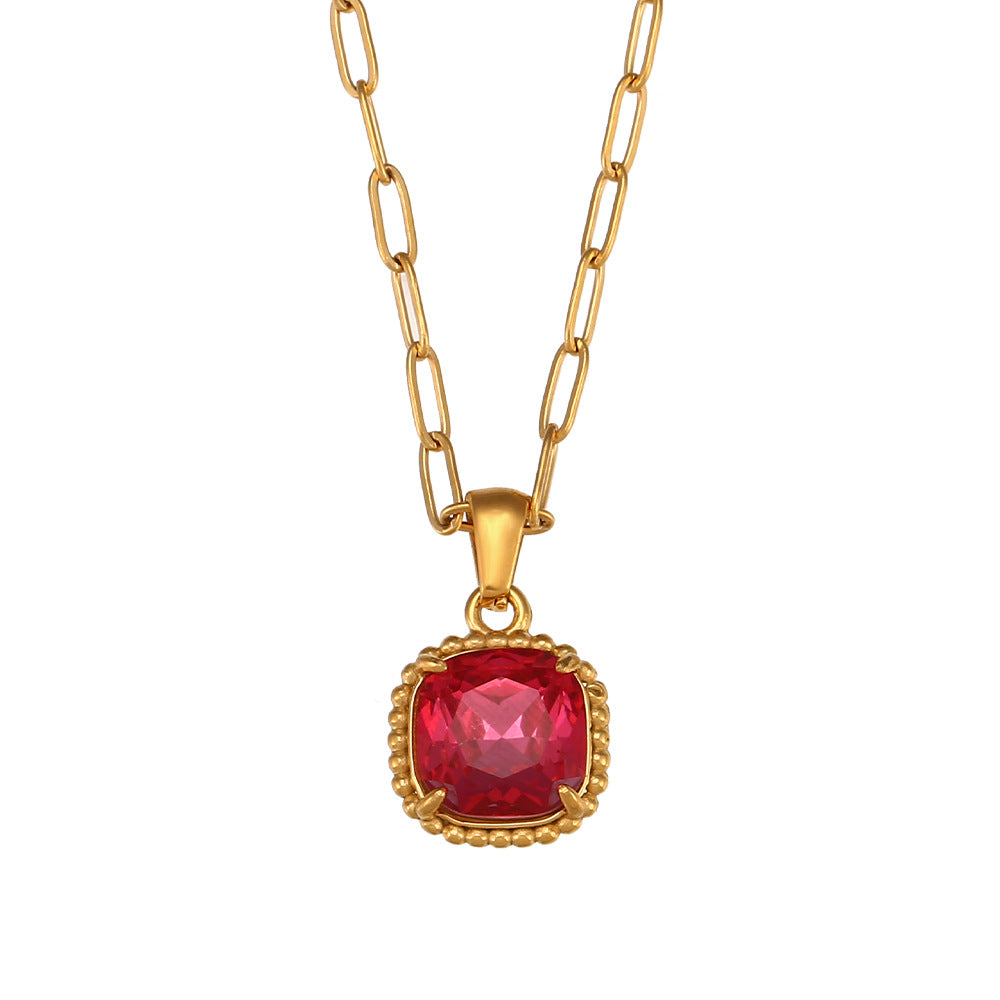Collana con Pendente Geometrico in Acciaio Inossidabile Stile Retrò con Finitura Placcata da Donna