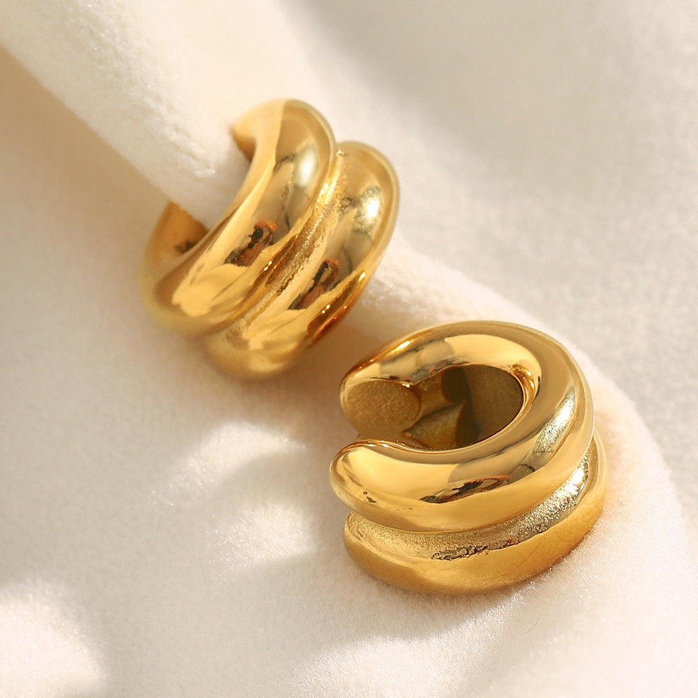 Minimalist Geometric Stainless Steel Ear Clips with 18K Gold Plating for Women