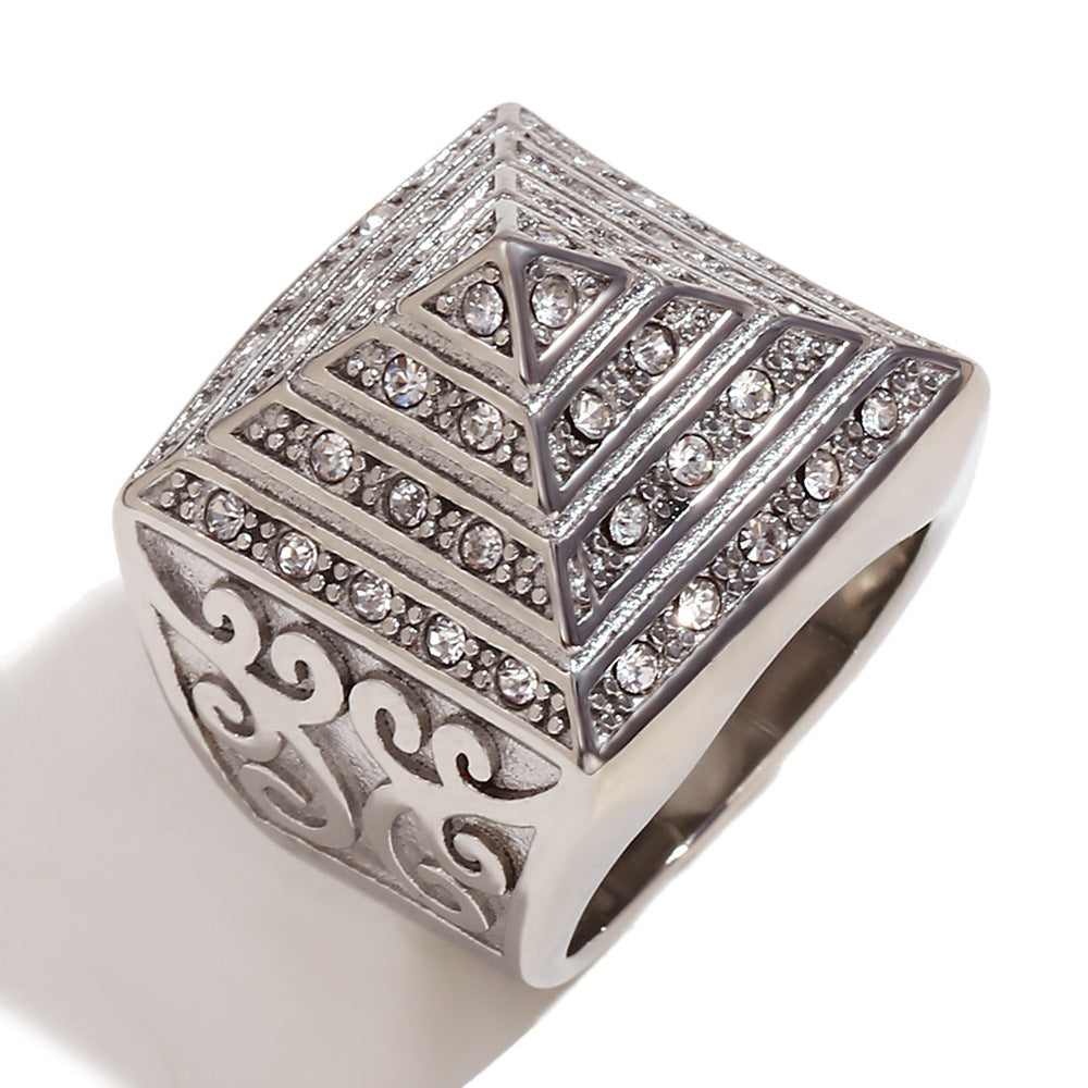 Anillo Minimalista Geométrico de Acero Inoxidable con Baño de Oro de 18K para Hombres