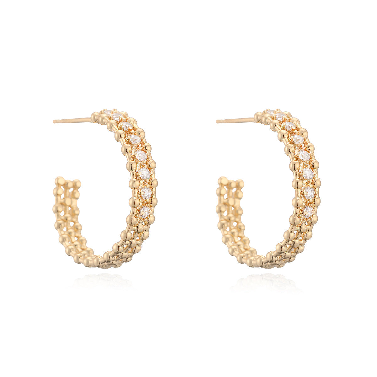 Luxury Vintage Geometric Gold Plated Brass Hoop Earrings with Cubic Zirconia for Women