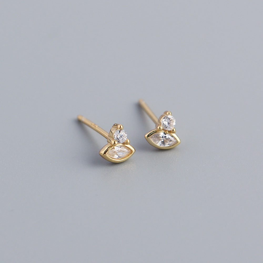Orecchini a perno geometrici a occhio di marquise minimalisti in argento sterling 925 con intarsi di strass per donna