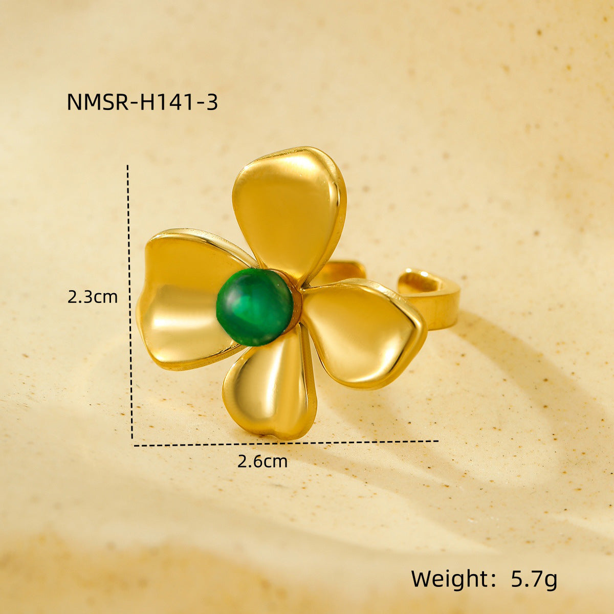 Anillo abierto de acero inoxidable con forma de flor y acabado chapado, de moda para mujer