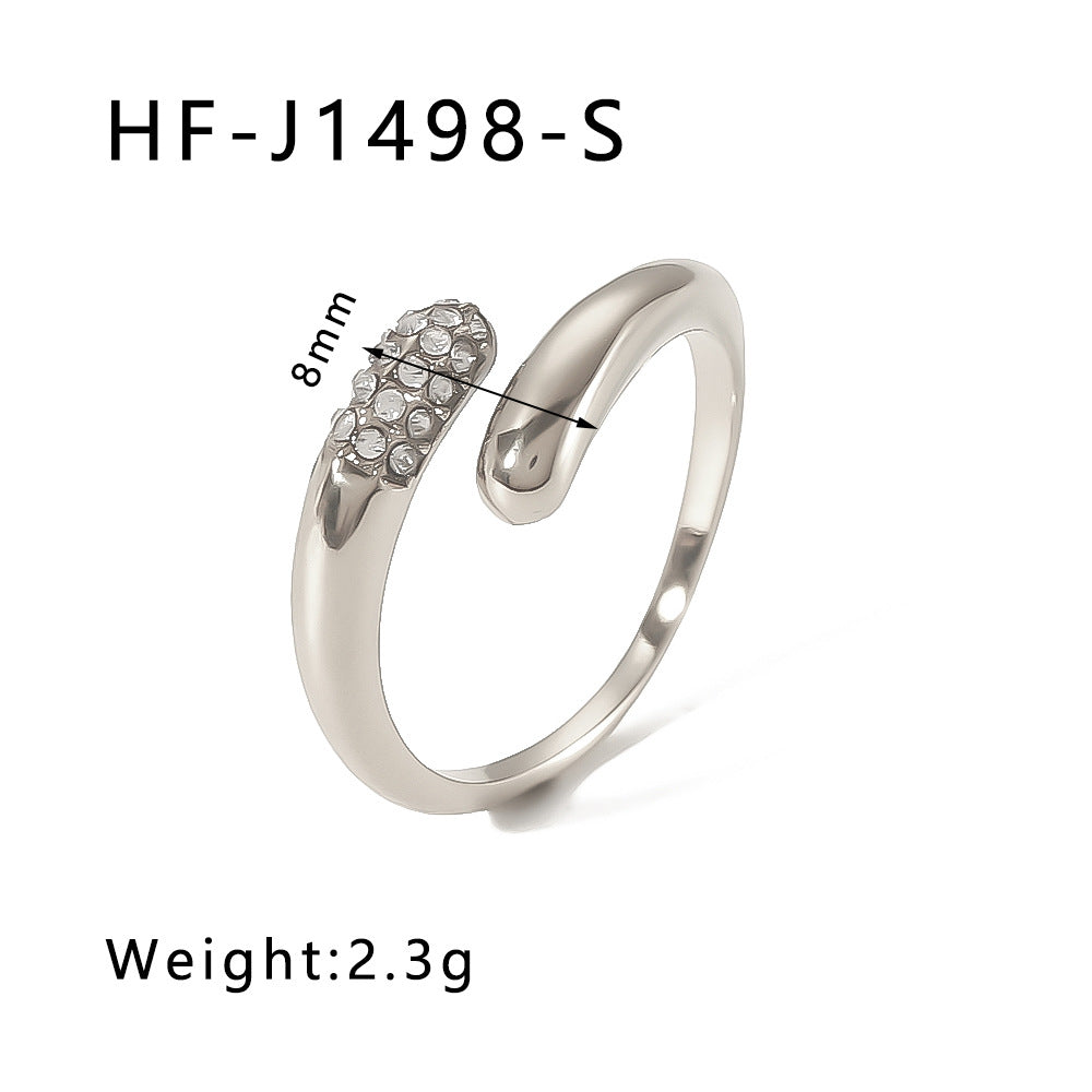 Minimalist Star Heart Geometric Stainless Steel Ring with Zirconia Inlay and 18K Vacuum Plating for Women