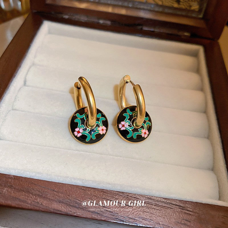 Chic Vintage Heart-Shaped Enamel Earrings with 925 Sterling Silver Posts for Women