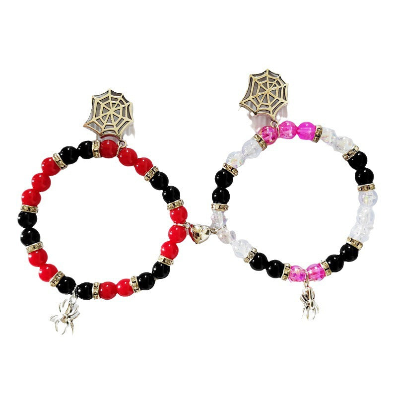 Unisex Halloween Spider Heart Magnetic Beaded Bracelet Alloy