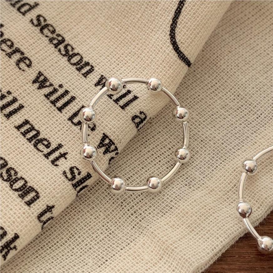 Minimalist Heart-Shaped 925 Sterling Silver Beaded Ring with Polka Dot and Circular Motifs for Women