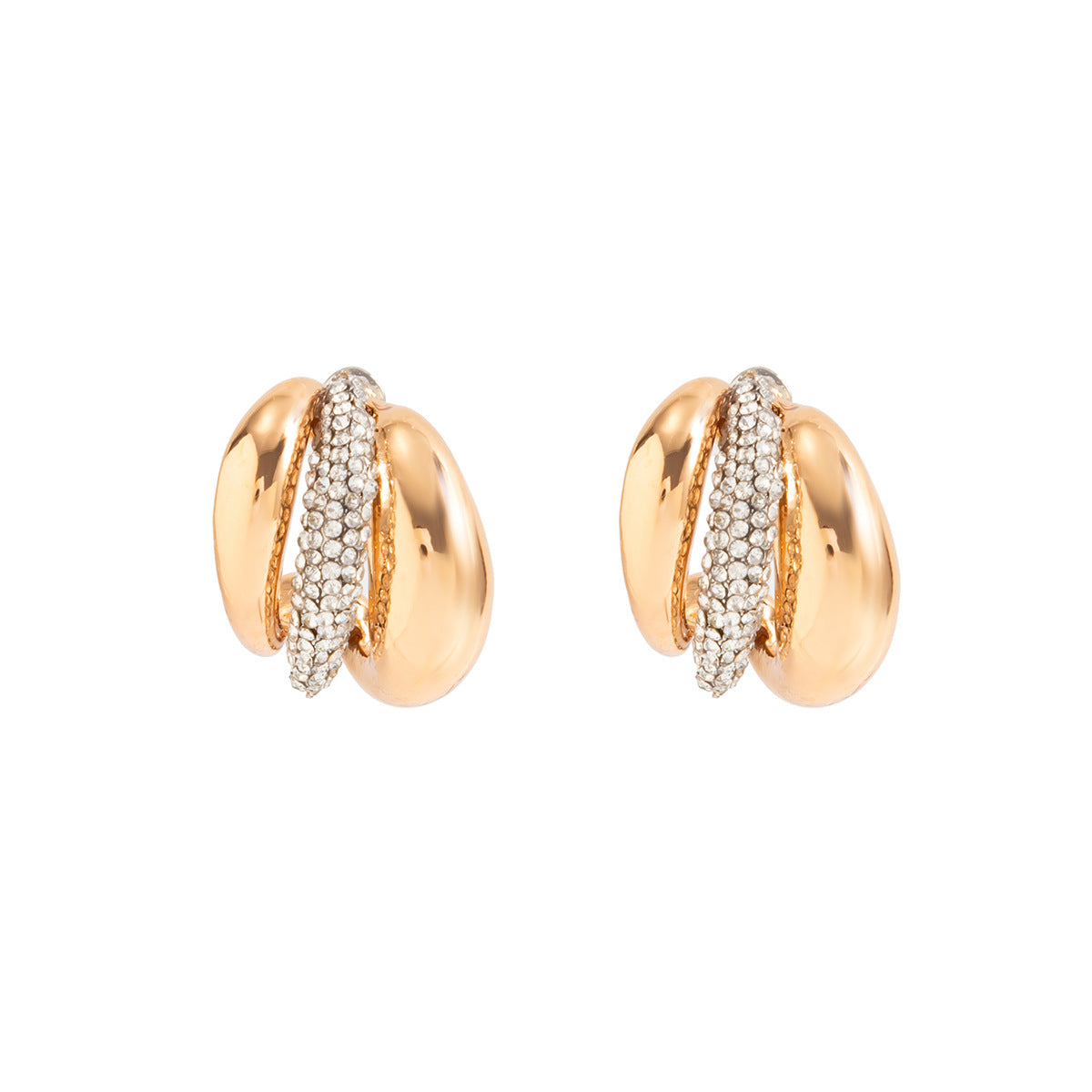 Luxury Geometric C-Shape Zinc Alloy Plated Rhinestone Stud Earrings for Women