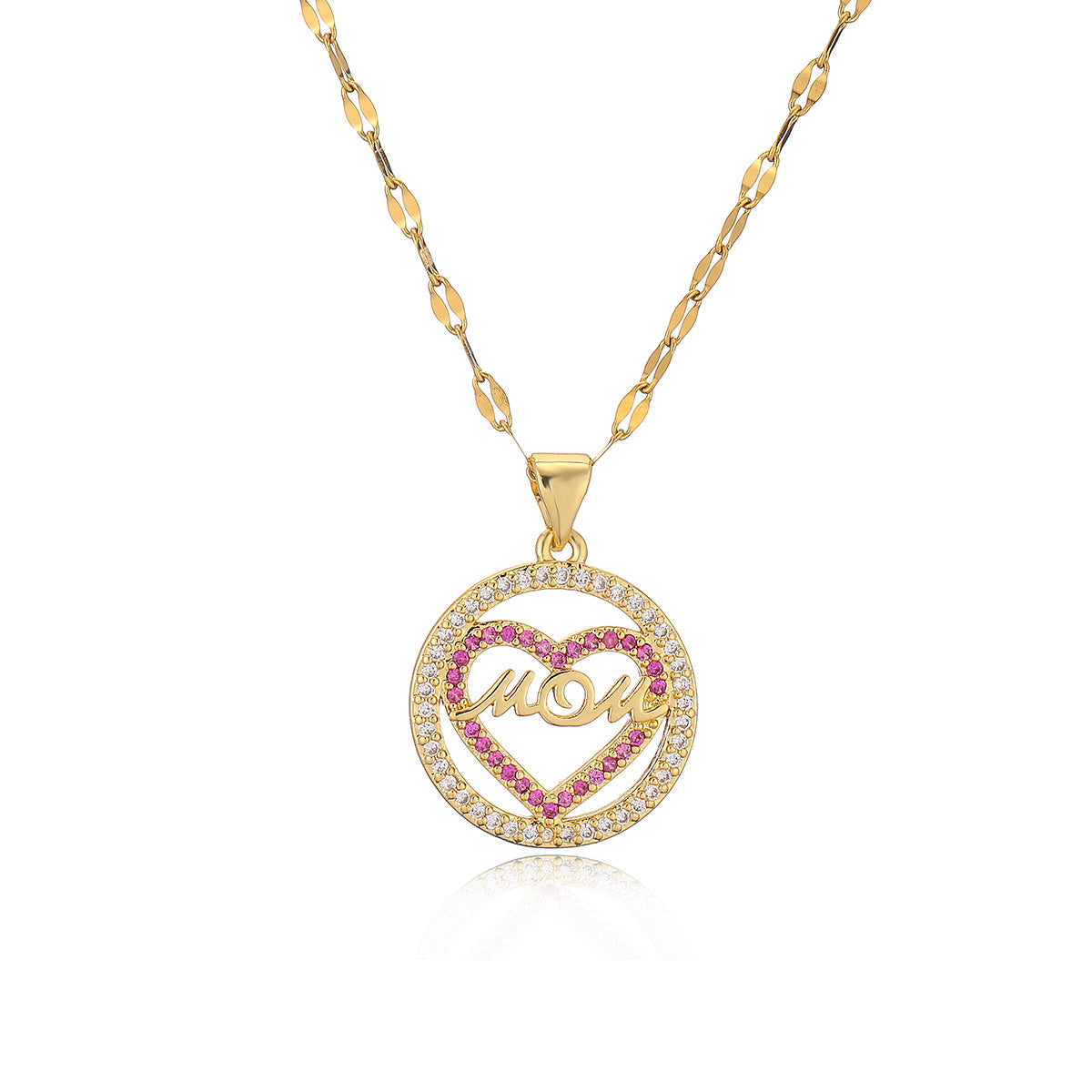 Minimalist Heart-Shaped Copper Pendant Necklace with 18K Gold Plating and Zircon Accents for Women