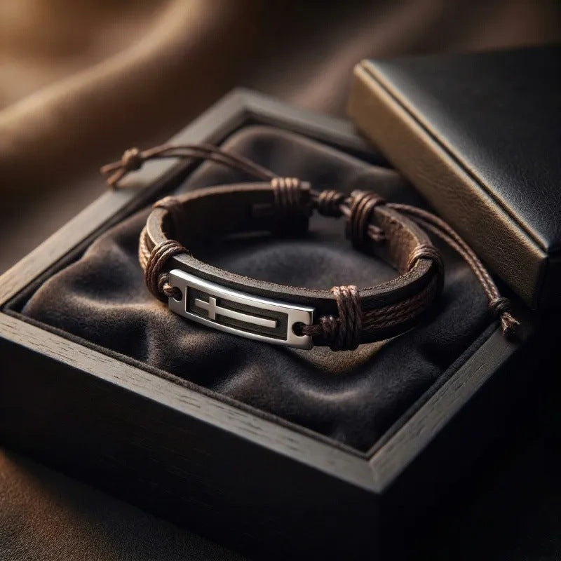 Hip-hop Punk Geometric Round Tiger's Eye Agate Hematite Leather Beaded Bracelet Set for Men