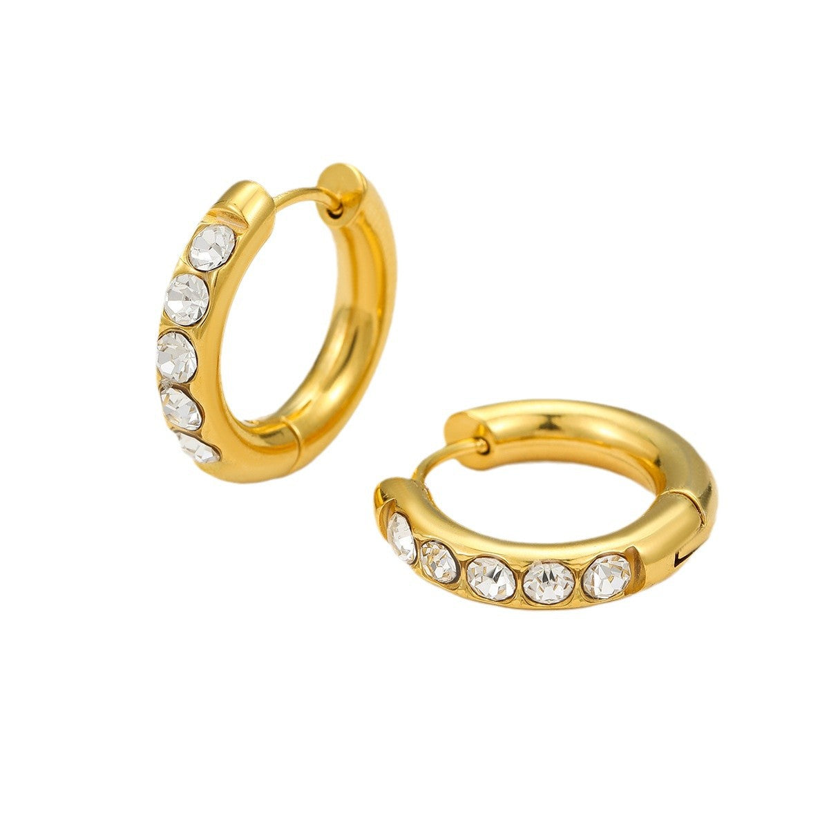 Pendientes de acero inoxidable estilo francés vintage con incrustaciones de circonio chapados en oro de 18 quilates de acero de titanio para mujer