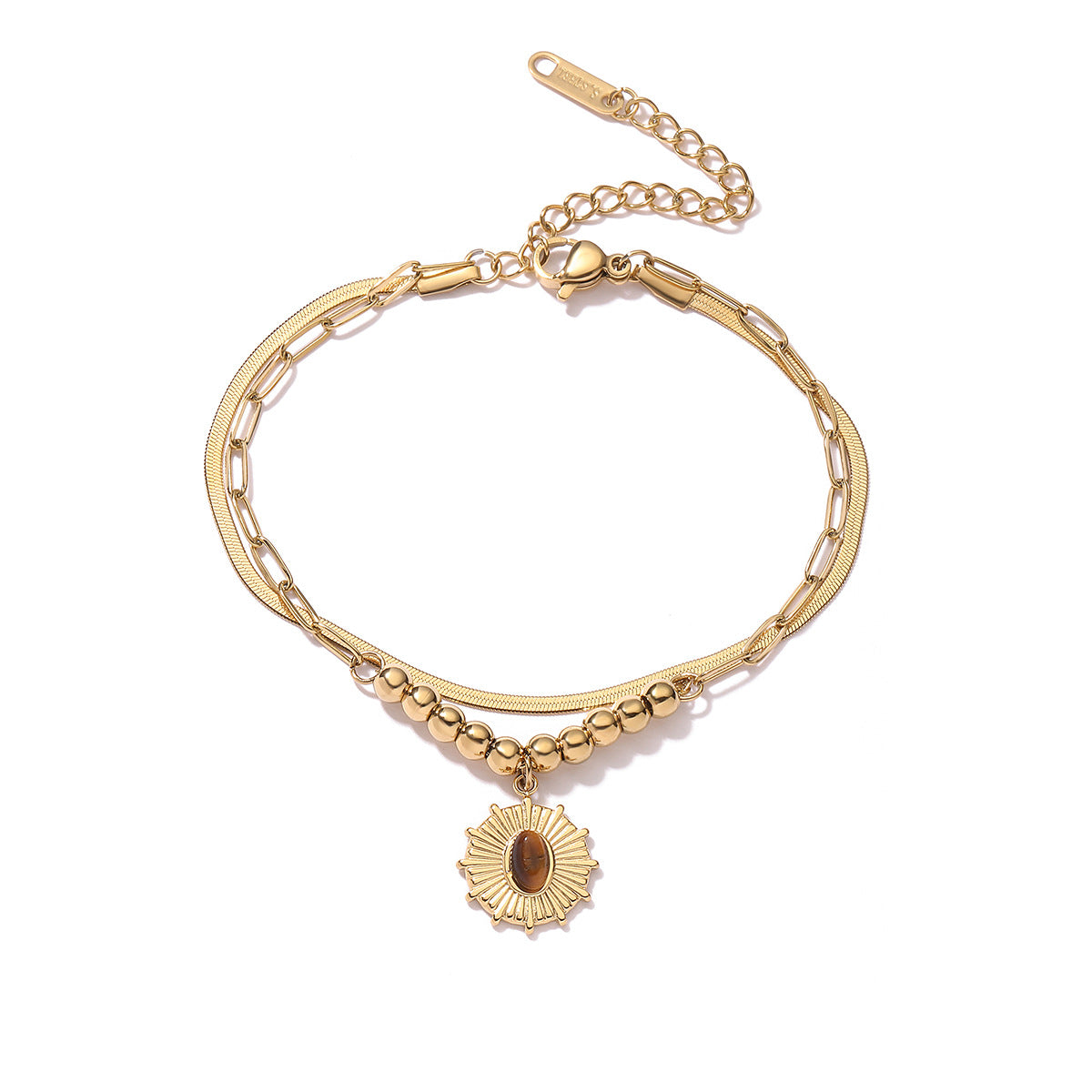 Vintage Fashion Geometric Stainless Steel Bracelet for Women with Plated Finish, Stackable Double-Layer Design