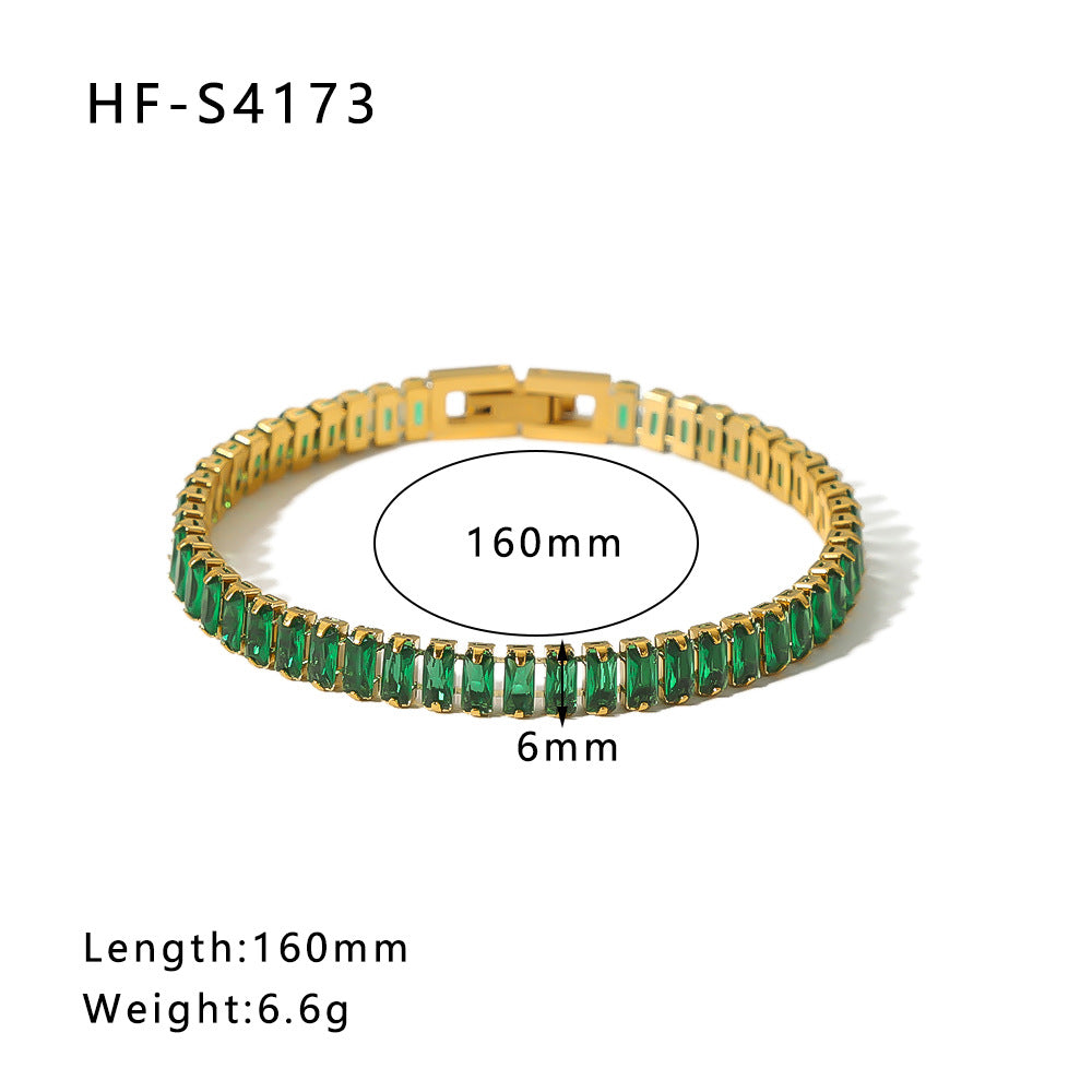 Minimalist Geometric Titanium Steel Bracelet with Full Zirconia Inlay and 18K Vacuum Gold Plating for Women