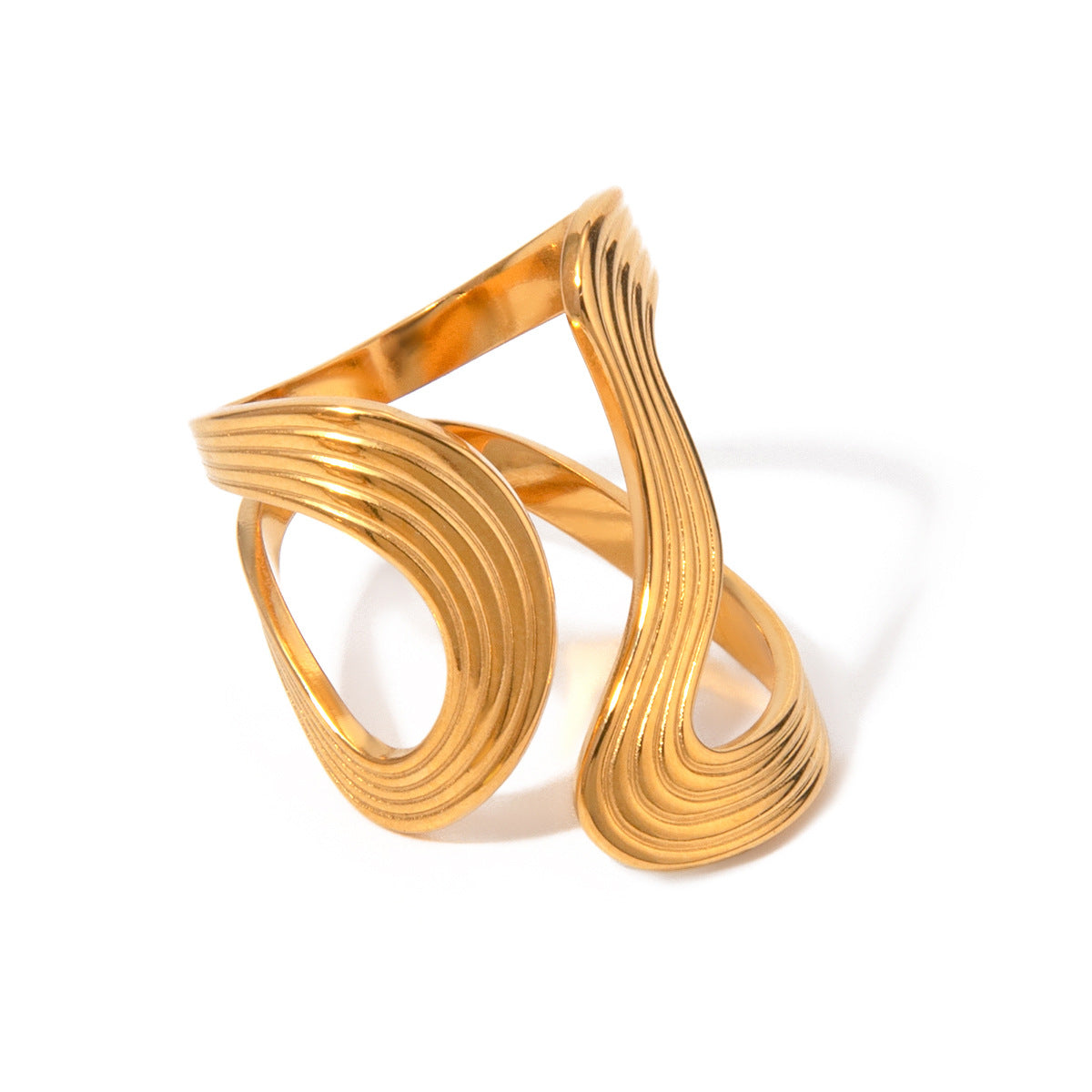 Irregular Shaped Titanium Steel Ring with 18K Gold Plating for Unisex Fashion Jewelry
