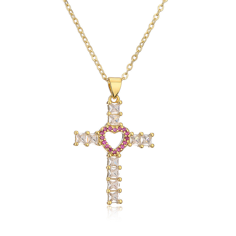 Minimalist Geometric Heart Pendant Necklace for Women with Cubic Zirconia Inlay and Copper Base