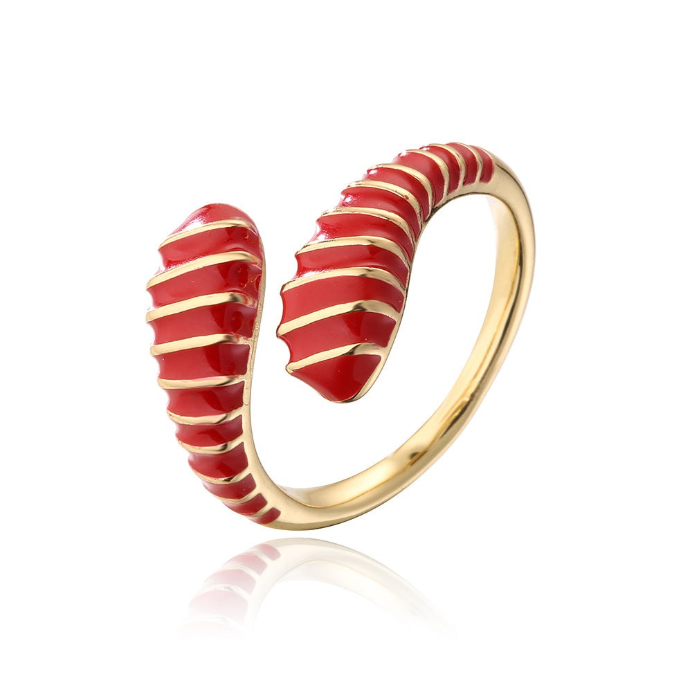 Anello Aperto Geometrico Vintage da Donna in Rame con Placcatura in Oro 18K e Finitura Smaltata