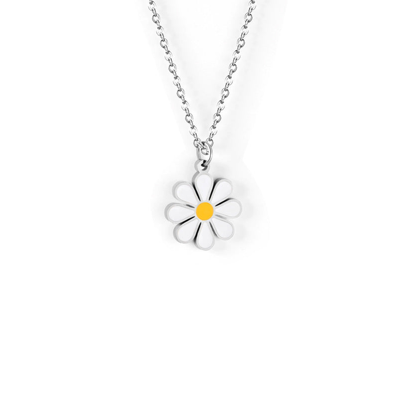 Sweet Floral Drip Oil Titanium Steel Daisy Pendant Necklace for Women