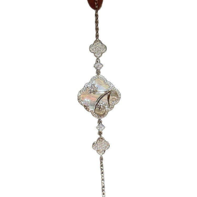 Elegant Chinese-Inspired Bracelet with Rhinestone-Set Floral and Diamond-Shaped Motifs in Brass, Minimalist Luxe Style for Women