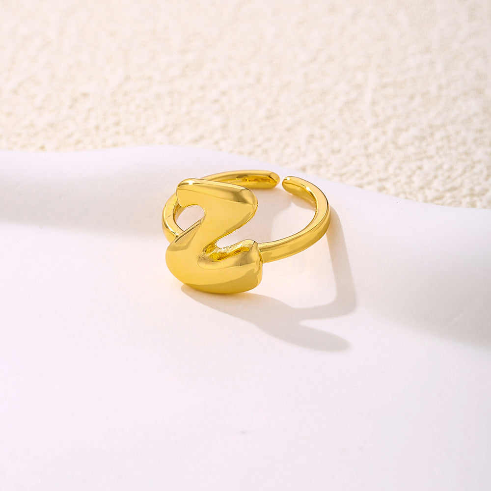 Anello da donna minimalista a forma di lettera in rame placcato oro Anello regolabile aperto Gioielli di lusso fatti a mano