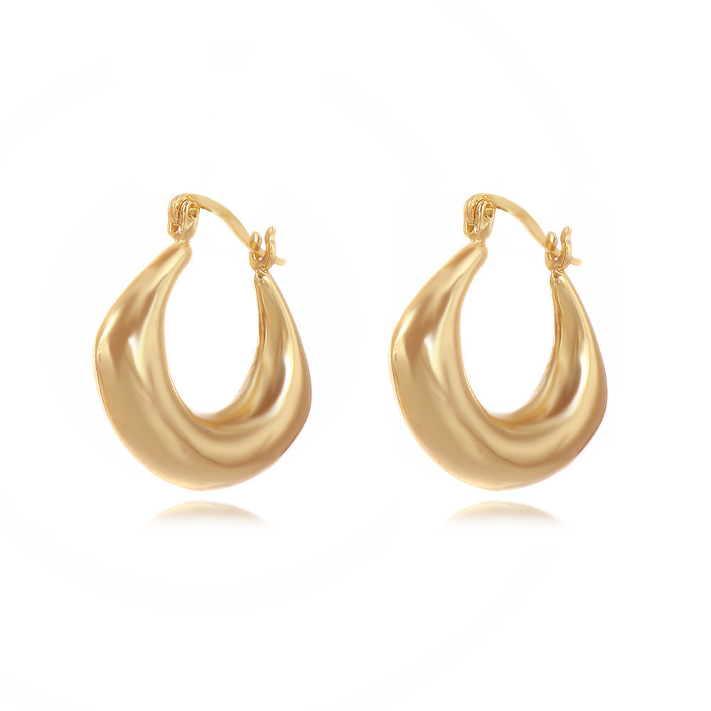 Vintage French-Style Geometric U-Shaped Titanium Steel Earrings with 18K Gold Plating for Women