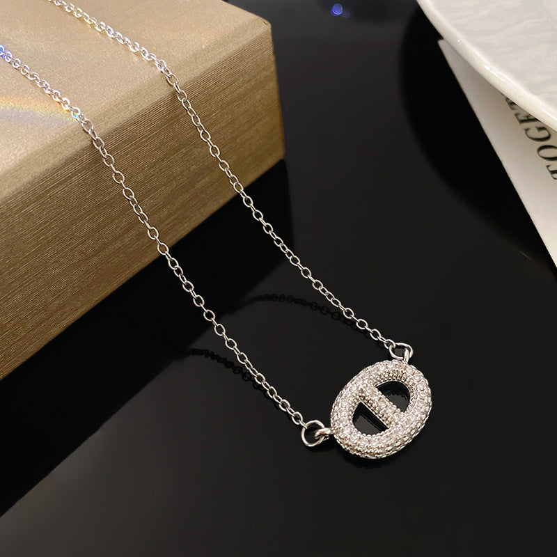 Streetwear Micro-Paved Cubic Zirconia Geometric Letter Titanium Steel Necklace for Unisex