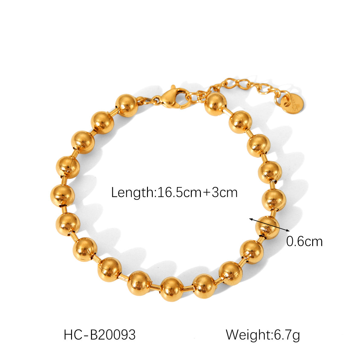 Bracciale da donna in acciaio inossidabile placcato oro 18 carati, stile alla moda, con catena a perline tonde geometriche