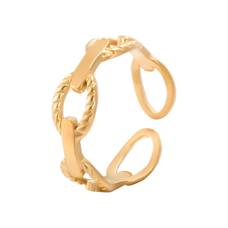 Anillo abierto ajustable minimalista de acero de titanio geométrico para mujer con acabado chapado