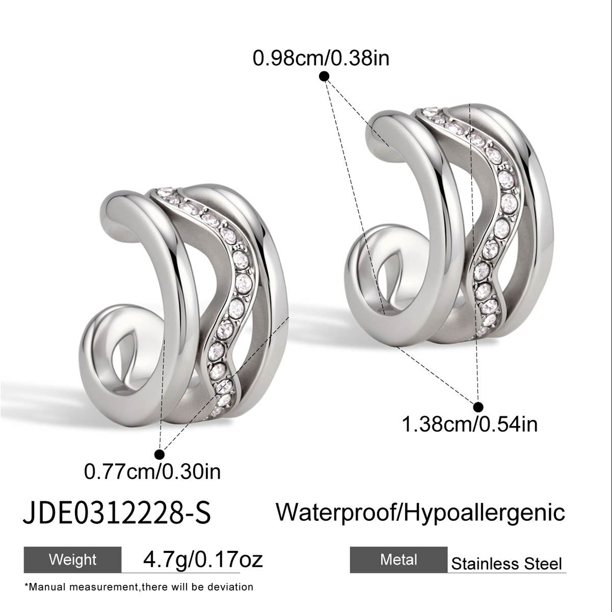 Elegant Minimalist Geometric Square Titanium Steel PVD Gold Plated Cubic Zirconia Stud Earrings for Women