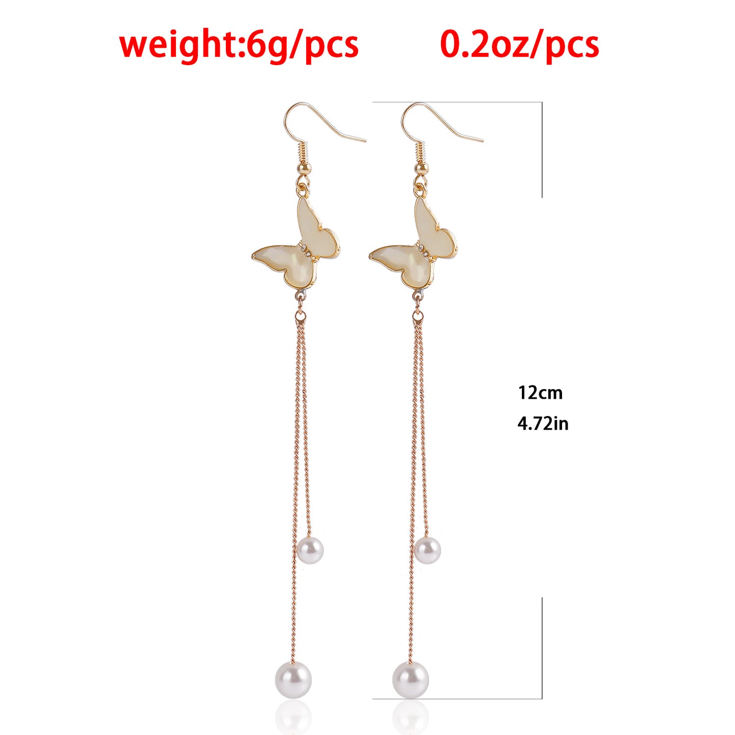 Vintage-Style Long Tassel Earrings with Simulated Pearl and Butterfly Design in Alloy with Plated Finish for Women