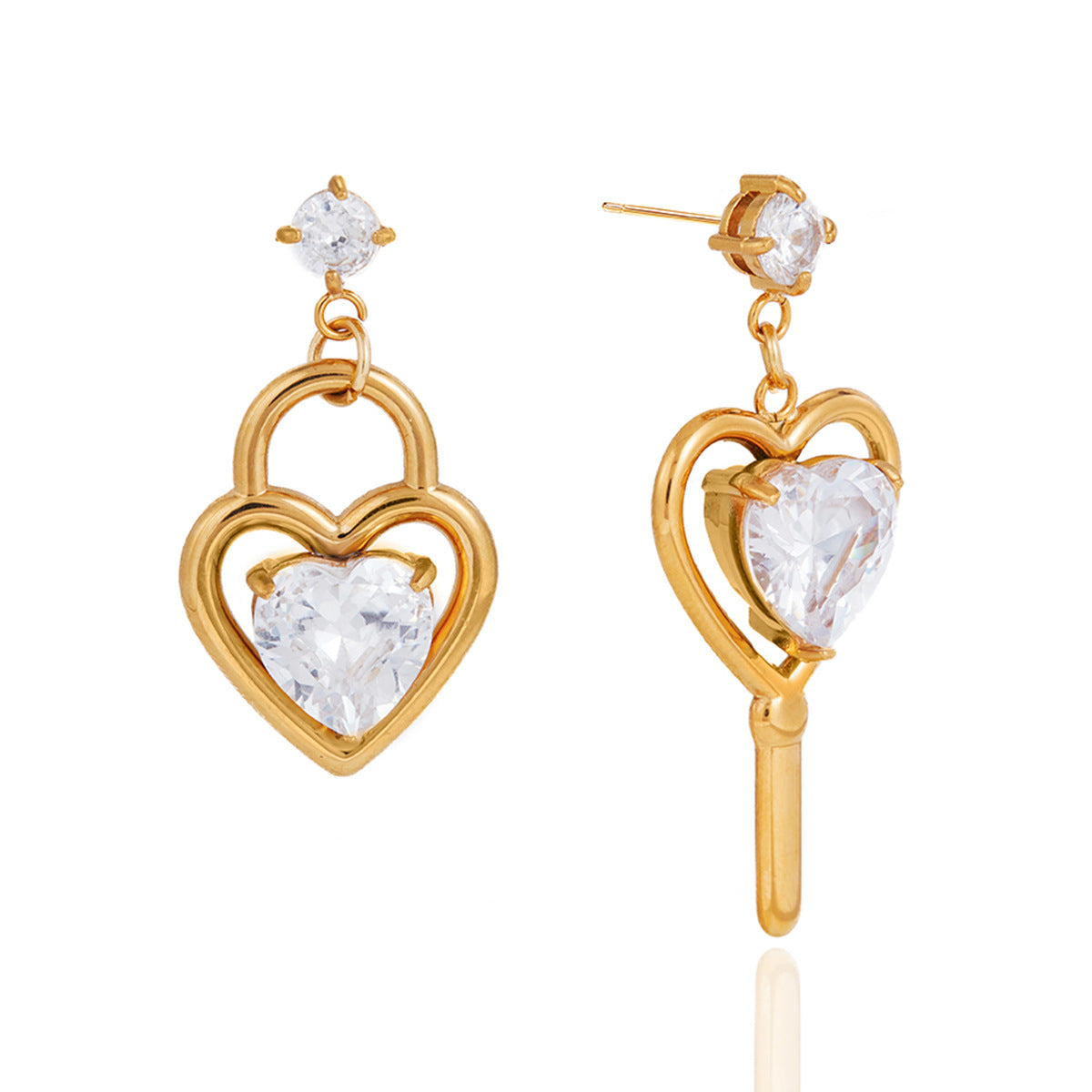 Minimalist Elegant Heart Shaped Stainless Steel Plated Cubic Zirconia Stud Earrings for Women