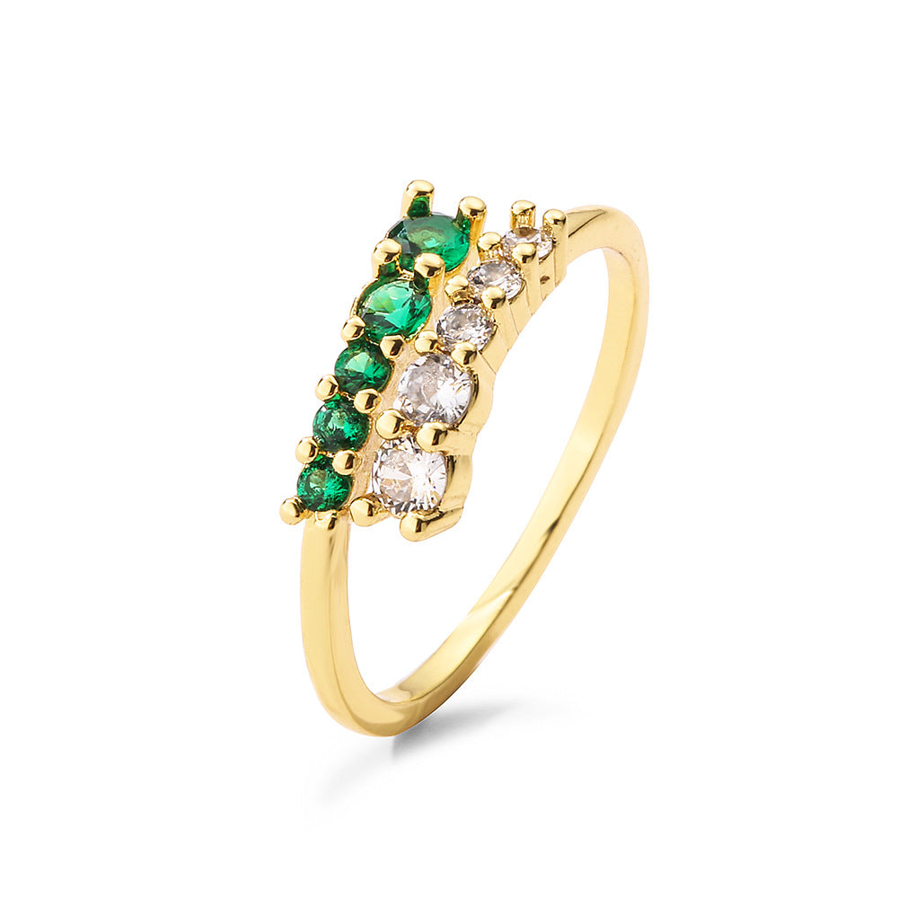 Elegante anello da donna in rame con zirconi e pavé, gioiello minimalista di tendenza
