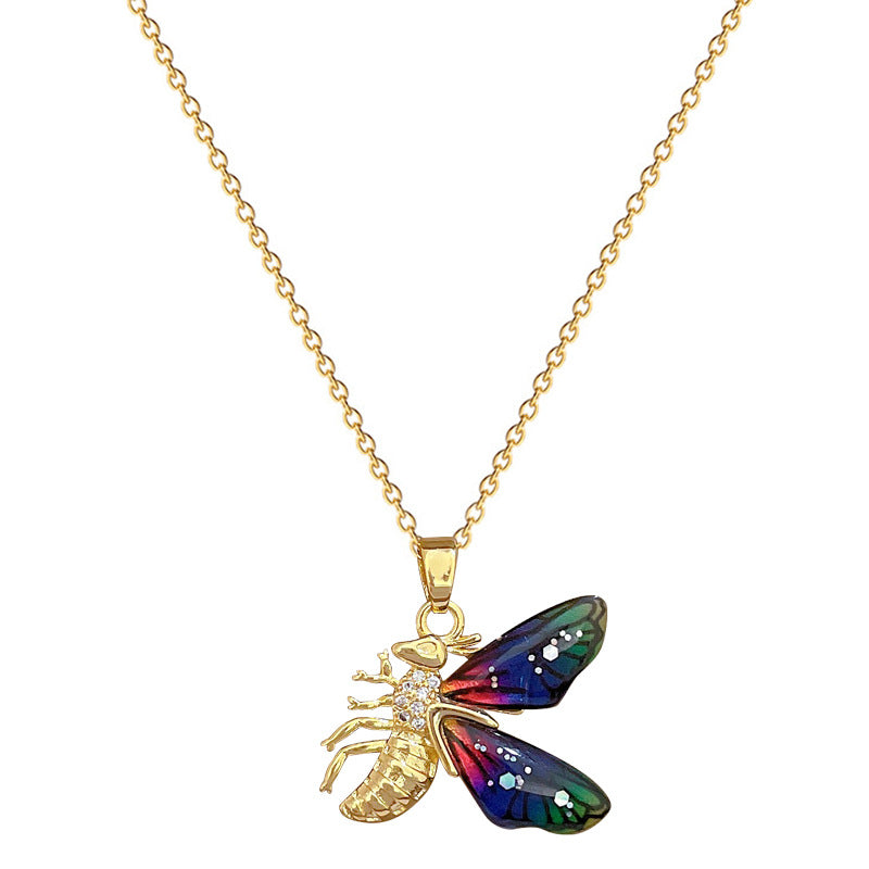 Collar Minimalista de Acero de Titanio con Forma de Abeja e Incrustaciones de Circonita Cúbica para Mujer, Cadena Ajustable con Colgante