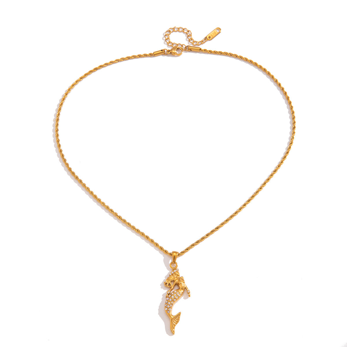 Elegante Collana Minimalista con Ciondolo a Sirena Geometrica con Intarsio di Zirconi, in Acciaio Inox Placcato PVD, per Donna