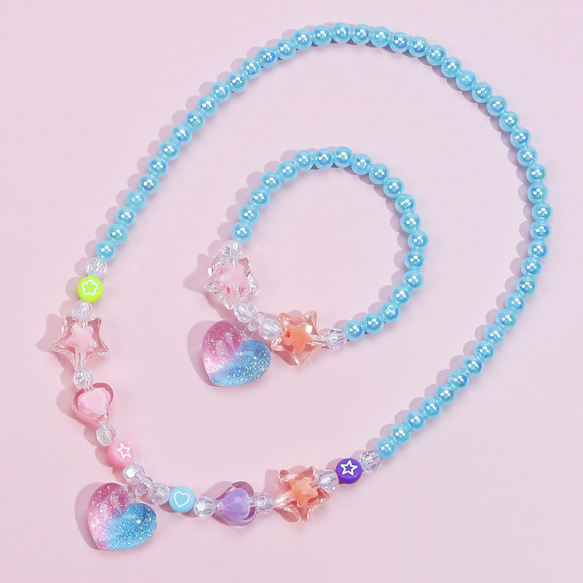 Graziosa collana in resina a forma di cuore per ragazze con catena di perle rotonde, set di gioielli per bambini stile principessa