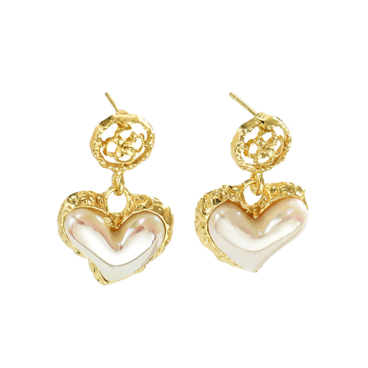 Orecchini a perno da donna minimalisti geometrici a forma di cuore con perla intarsiata in lega di zinco e un'estetica lussuosa