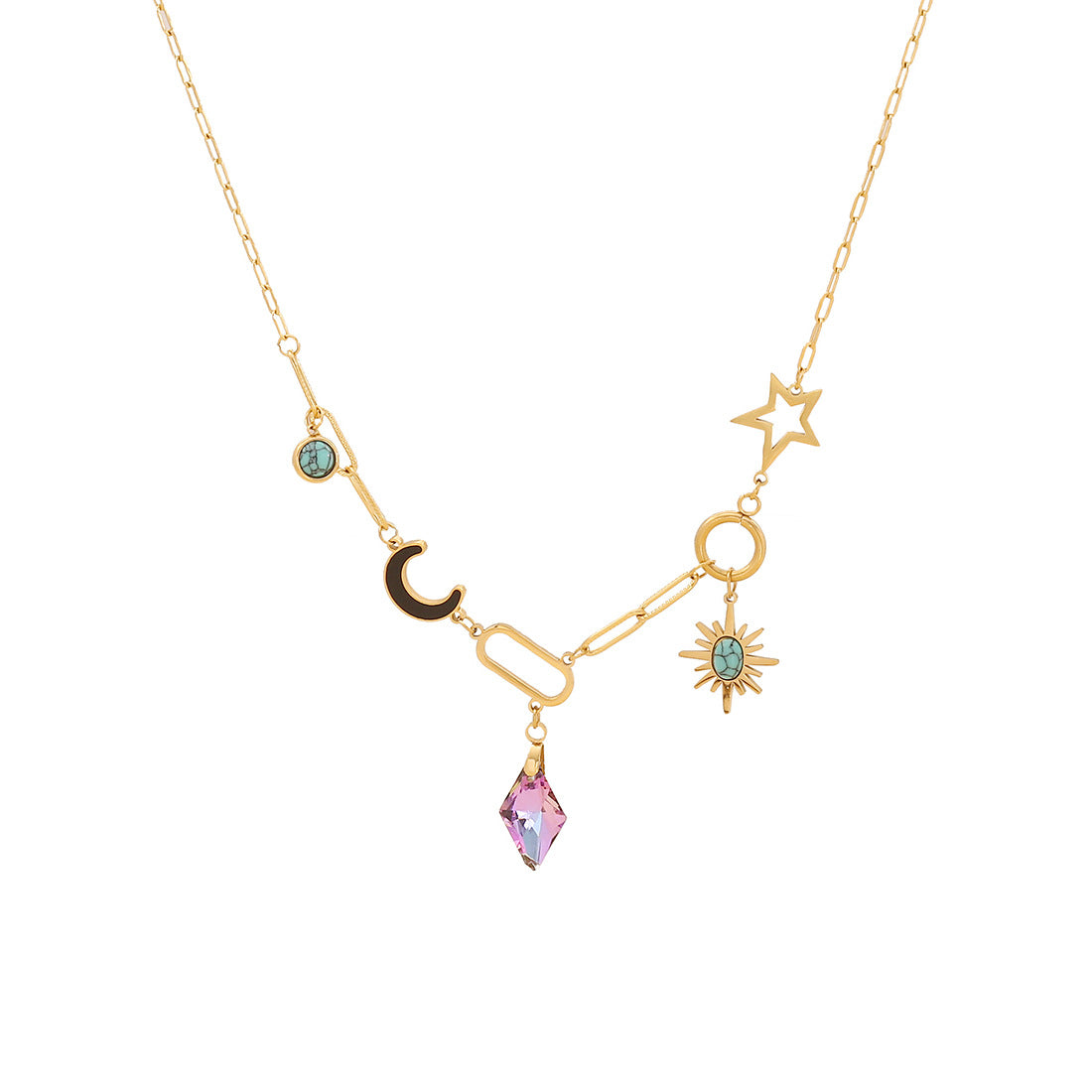 Elegante Collana da Donna in Acciaio Inossidabile a Cuore con Ciondolo in Vetro Colorato e Finitura Galvanizzata