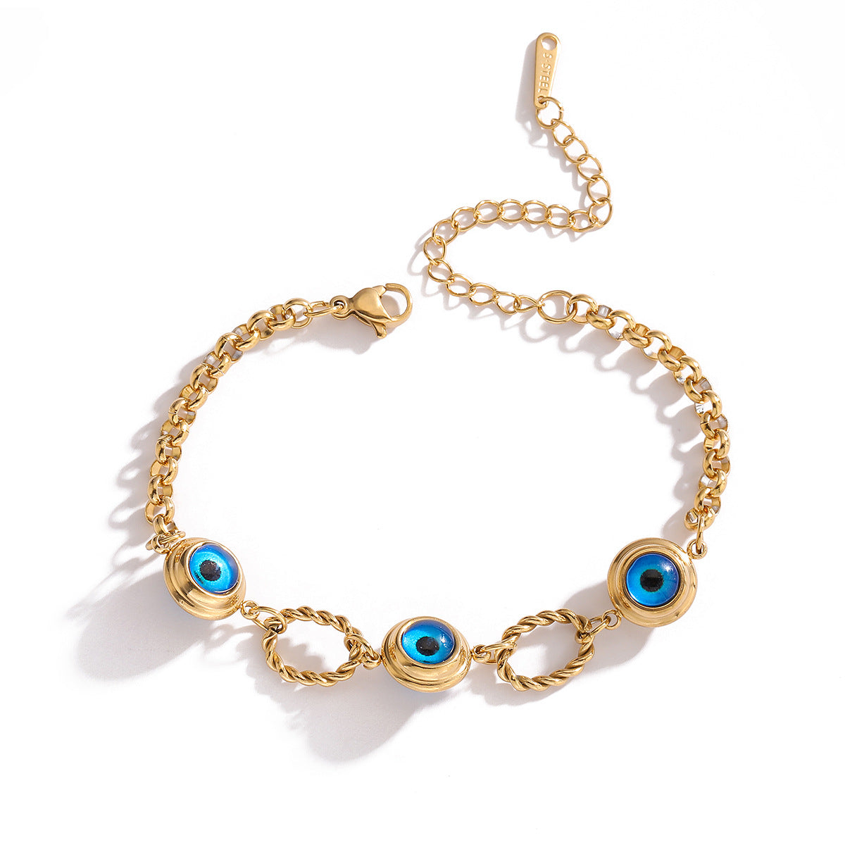 Minimalist Geometric Evil Eye Titanium Steel Bracelet with Gold Plating for Women
