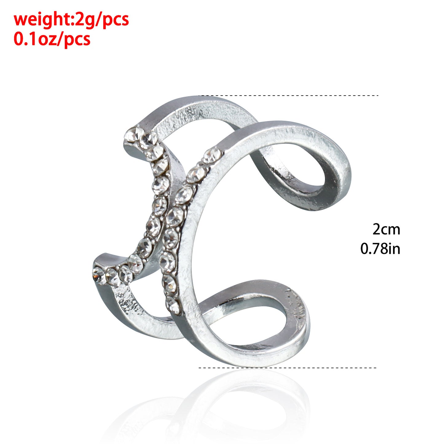 Anillo abierto de lujo geométrico con diamantes de imitación para mujer con acabado de metal chapado y diseño en forma de U